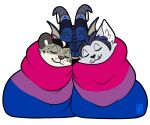 alpha_channel anthro bedding bisexual_pride_colors blanket blizzard_entertainment canid cuddling dracthyr dragon european_mythology felid flag group khajiit kyanathal lgbt_pride male male/male mammal microsoft mythological_creature mythological_scalie mythology palehorntea pantherine pride_color_flag pride_colors reingarde scalie snow_leopard the_elder_scrolls trio umbrose warcraft werecanid werecreature western_dragon worgen