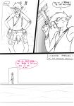 anthro bodily_fluids comic deer dialogue english_text femboy hi_res horn in_heat male maleherm_(lore) mammal red_(topazknight) solo sweat sweatdrop swimming_pool text topazknight