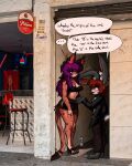 a_chance_encounter annaklava annaklava_(character) black_bottomwear black_claws black_clothing black_floor black_jacket black_skirt black_topwear blue_eyes blush blush_lines bodily_fluids bottle bottomwear breasts carmo chair claws clothed clothing container dialogue dominant dominant_female duo ear_piercing ear_ring ear_tuft english_text felid feline female flirting footwear frown frowning_at_another fur furniture grey_body grey_fur hair hallway hand_on_wall hi_res high_heels hoop_ear_ring humor inner_ear_fluff jacket joke lagomorph larger_female leather leather_bottomwear leather_clothing leather_skirt leporid lynx machine mammal markings medium_breasts meme miniskirt mixed_media multicolored_body multicolored_fur multicolored_tail nervous nervous_smile nervous_sweat no_shoes orange_body orange_fur pantherine paws piercing pun purple_hair rabbit red_chair red_hair red_inner_ear red_inner_ear_fluff ring_piercing shoes short_male size_difference skimpy skirt snow_leopard speech_bubble spots spotted_body spotted_fur spotted_markings standing sweat tail tail_tuft tan_body tan_fur text topwear tuft vending_machine wall_(structure) water_bottle white_inner_ear white_inner_ear_fluff white_sclera white_tail white_tail_tuft white_wall yellow_eyes