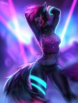  2022 anthro black_body black_fur breasts canid canine canis clothed clothing digital_media_(artwork) domestic_dog female fur hair looking_at_viewer mammal miosha open_mouth purple_hair smile teeth tongue 