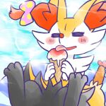 1:1 2024 accessory ambiguous_anthro ambiguous_gender annyui0611 anthro biped blush blush_stickers bow_ribbon braixen canid dessert digital_drawing_(artwork) digital_media_(artwork) digitigrade eyes_closed food front_view full-length_portrait generation_6_pokemon hair_accessory hair_bow hair_ribbon hi_res ice_cream ice_cream_cone inflatable inner_tube japanese_description licking_food mammal nintendo object_in_tail open_mouth open_smile pokemon pokemon_(species) portrait ribbons shrimp_(food) simple_background sitting smile snout solo tail tongue tongue_out translated_description water