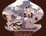  1girl animal animal_ears black_bow blonde_hair bow braid commentary dress full_body giraffe hair_bow jewelry long_hair multicolored_hair original pink_hair shikimi_(yurakuru) solo standing 