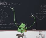  animal_focus animalization chalkboard facing_away full_body green_fur mieaowu n_(pokemon) no_humans plant pokemon pokemon_(creature) simple_background snake snivy solo standing stool vines writing 