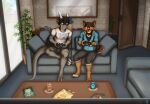  anthro australian_shepherd beverage canid canine canis claws clothed clothing controller detailed_background digital_media_(artwork) domestic_dog dragon duo electroporn eyewear food fur furniture game_controller gaming gio_(electroporn) glasses hair herding_dog hi_res holding_object horn intersex intersex/male living_room male male/male mammal noble_(nakasuji) pastoral_dog piercing plant playing_videogame reptile scalie sheepdog sitting smile sofa tongue tongue_out video_games wingless_dragon 