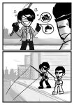  2boys black_gloves black_hair black_pants commentary english_commentary eyepatch facial_hair fishing fishing_line fishing_rod formal_clothes gloves goatee highres holding holding_fishing_rod jacket kiryu_kazuma majima_goro male_focus multiple_boys open_clothes outdoors pants ryuu_ga_gotoku_(series) shirt short_hair smugmoons star_(symbol) water 