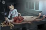 abdominal_incision anthro autopsy blonde_hair blood blood_on_table bodily_fluids breasts canid canine canis clothing coat dasyuromorph death disembowelment doctor domestic_dog duo exposed_organs extreme_gore eyes fauxlacine female female/female fur gloves gore guts hair handwear internal intestines kitchen lab_coat long_hair male mammal marsupial medical_gore medical_instrument nipples operating_table organs paws recently_extinct_species scales scalpel scientific_instrument spread_legs spreading surgeon surgical_instrument tail thylacine topwear unconscious vivisection