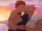 2026 animal_humanoid anthro beach bracelet clock clothed clothed_anthro clothed_male clothing cybernetic_arm cybernetic_limb cybernetics digit_ring duo ear_piercing fluffy fluffy_tail fully_clothed fully_clothed_anthro fully_clothed_male fur holding_cheek hug human humanoid inner_ear_fluff jewelry kissing machine male male/male mammal mane married_couple multicolored_body multicolored_fur piercing ring romantic shirt signature sky standing sunset tail tan_body tan_fur thao_(warjenkins) topwear tuft two_tone_body two_tone_fur warjenkins watch wedding_ring wristwatch