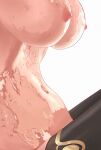  1girl breasts close-up food_on_body food_on_breasts highres honey indie_virtual_youtuber nipples nude prosthesis prosthetic_leg simple_background soleil_fenley solo stomach sweat sweaty_breasts virtual_youtuber white_background yeet_op 