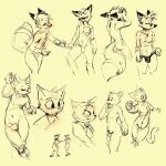  1:1 anthro biped bulge cheek_tuft chest_tuft clothing dipstick_ears dipstick_tail eyebrows facial_tuft front_view hair head_tuft hi_res male markings messy_hair multicolored_ears narrowed_eyes navel nude oselotti oselotti_(character) rear_view short_hair sketch_page solo standing tail_markings tuft underwear 