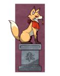 2016 4:5 ambiguous_gender asian_mythology border brown_body brown_fur brown_nose canid canine cheek_tuft countershading digital_media_(artwork) dipstick_ears dipstick_tail ear_markings east_asian_mythology facial_tuft feet feral fox fur gloves_(marking) inner_ear_fluff japanese_mythology japanese_text leg_markings looking_at_viewer low_res mammal markings multicolored_body multicolored_ears multicolored_fur multicolored_tail mythology omunikin orange_body orange_eyes orange_fur quadruped red_eyes scarf sculpture side_view simple_background sitting socks_(marking) solo tail tail_markings tan_body tan_fur text toes tuft two_tone_tail white_body white_border white_fur white_tail