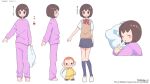  1boy 1girl :3 artist_name barefoot black_eyes black_feet blush_stickers bob_cut bow bowtie breasts brown_eyes brown_hair brown_sweater_vest buzz_cut chibi closed_eyes collared_shirt color_guide commentary_request cropped_torso dated english_text head_on_pillow highres holding holding_pillow hugging_object large_ears long_sleeves looking_at_viewer mako_(rhythm_tengoku) medium_hair monkey_(rhythm_tengoku) no_pupils open_mouth pajamas pants parted_lips pillow pink_pajamas pink_pants red_bow red_bowtie reference_sheet rhythm_tengoku school_uniform shirt short_hair short_sleeves simple_background sleeping small_breasts smile sweater_vest tendoshi toes translation_request twitter_username very_short_hair white_background white_shirt yellow_pants 