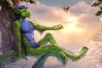  2022 4_toes 5_fingers anthro avian bird day detailed_background digital_media_(artwork) dragon duo eyebrows eyelashes feet feral fingers fur furred_dragon male miosha nude outside sky smile toes wingless_dragon 