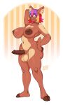 anthro areola balls big_areola big_breasts breasts brown_areola brown_body brown_fur brown_glans brown_nipples brown_penis choker dark_nipples deer eyewear figgdraws full-length_portrait fur genitals glans glasses gynomorph hair hand_behind_head hand_on_hip hi_res intersex jewelry mammal melody_nosurname multicolored_hair necklace nipples nude penis portrait rainbow_hair round_glasses smile smiling_at_viewer solo youtuber