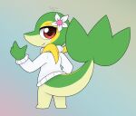 absurd_res ambiguous_anthro ambiguous_gender anthro biped bokurei bottomless bottomless_anthro closed_smile clothed clothing colored digital_media_(artwork) flower_accessory flower_on_head full-length_portrait generation_5_pokemon hi_res looking_at_viewer looking_back looking_back_at_viewer mouth_closed nintendo pokemon pokemon_(species) portrait signature smile smiling_at_viewer snivy solo standing sweater tail topwear turtleneck