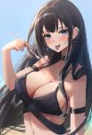  1girl absurdres anemone_noa armpits bangs blush breasts cleavage covered_nipples hair_between_eyes highres large_breasts long_hair looking_at_viewer original smile solo sweat 