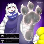 1:1 3_toes angry animate_inanimate anthro blush bodily_fluids body_blush boss_monster_(undertale) bovid caprine claws clothing delta_rune_(emblem) dialogue dirty dirty_feet dress duo elemental_creature english_text feet female flora_fauna flower flower_creature flowey_the_flower foot_blush foot_fetish foot_focus fur goat hi_res horn imminent_stomp larger_female long_ears looming_foot lukefresharts male male/female mammal musk plant purple_clothing purple_dress raised_foot red_eyes shocked simple_background size_difference smaller_male smelly smelly_feet sweat sweaty_feet symbol text text_box toe_claws toes toriel undertale undertale_(series) white_body white_fur white_sleeves wrinkled_feet wrinkles wrinkles_in_clothes