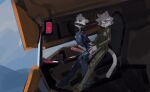 absurd_res anthro battletech bear big_penis chair_position clothed clothed_sex clothing domestic_cat duo eyewear felid feline felis from_behind_position gag gagged genitals glasses hi_res machine male male/male mammal mecha on_lap panzery25 penis sex sitting_on_lap tight_clothing