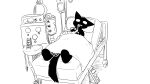 16:9 ambiguous_gender anthro bed bedding blanket catheter domestic_cat dragonweirdo electrocardiogram empty_eyes felid feline felis furniture gytras_(dragonweirdo) hi_res hospital_bed intravenous_bag intubation mammal medical_instrument monochrome oxygen_tank pillow scientific_instrument solo stairs widescreen