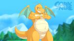  2022 animated anthro dragonite featureless_crotch gobanire looking_at_viewer male membrane_(anatomy) membranous_wings navel nintendo nude pok&eacute;mon pok&eacute;mon_(species) smile solo video_games wings 