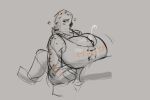 anthro avian beak big_breasts biped bird bodily_fluids breast_play breasts cleavage clothed clothing duo female genital_fluids genitals heart_symbol huge_breasts jezzlen male male/female penis sex simple_background titfuck