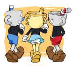 animate_inanimate bendy_straw big_nose biped black_clothing black_shirt black_topwear blue_bottomwear blue_clothing blue_nose blue_shorts blue_skirt bottomwear brother_(lore) brothers_(lore) brown_clothing brown_footwear brown_shoes clothing container cosmicfarts cup cuphead_(character) cuphead_(game) drinking_straw female footwear for_a_head gloves goblet grey_body grey_skin group hand_in_pocket handle hands_in_both_pockets handwear humanoid male ms._chalice mug mugman not_furry object_head pie_cut_eyes pockets rear_view red_bottomwear red_clothing red_nose red_shorts shirt shoes shorts sibling_(lore) signature skirt small_nose studio_mdhr topwear toxic-boner trio twins_(lore) white_bloomers white_clothing white_gloves white_handwear yellow_body yellow_clothing yellow_footwear yellow_shoes yellow_skin
