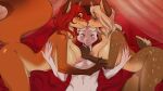 16:9 anthro arched_back areola bedroom bedroom_eyes big_breasts bisexual blonde_hair blush bodily_fluids breasts brown_body brown_fur canid canine cervine chaki_chaki claws curvy_figure deer digital_drawing_(artwork) digital_media_(artwork) digital_painting_(artwork) ears_up elliot_(furlough_games) erect_nipples female female/female ffm ffm_threesome fluffy fluffy_tail foggy_capybara fox french_kissing front_view fur furlough_games game_cg glistening glistening_breasts group hair hand_on_belly hi_res imminent_sex interspecies isabella_(furlough_games) judy_(furlough_games) kiss_on_lips kissing licking_tongue looking_at_another male male/female mammal markings mouse murid murine narrowed_eyes nipples nude nude_anthro nude_female nude_male open_mouth orange_hair painting_(artwork) pillow pink_areola pink_nipples raised_tail red_bed red_hair red_pillow rodent saliva seductive sex_and_the_furry_titty short_tail side_view size_difference smaller_male spots spotted_body spotted_fur tail tongue tongue_out trio white_body white_fur wide_hips widescreen