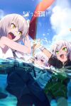  3girls bangs blush breasts echo_(circa) fate/apocrypha fate/extra fate/grand_order fate_(series) green_eyes grey_hair hair_between_eyes jack_the_ripper_(fate/apocrypha) jeanne_d&#039;arc_alter_santa_lily_(fate) long_hair multiple_girls nursery_rhyme_(fate) open_mouth purple_eyes scar scar_across_eye scar_on_cheek scar_on_face short_hair small_breasts smile translation_request very_long_hair white_hair 