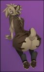  2022 anthro big_butt breasts butt collar digital_media_(artwork) ear_piercing f-r95 falla_(f-r95) fangs felid female fur hair hi_res looking_at_viewer looking_back machairodontine mammal nude piercing purple_eyes sabertooth_(anatomy) simple_background smile solo 