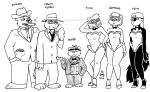 2024 anthro barefoot cigar cigar_in_mouth clothed clothed_female clothed_male clothing domestic_ferret english_text facial_markings feet female fluffy fluffy_tail footwear greyscale group hat head_markings headgear headwear high_heels kelly_o'dor male mammal markings mask_(marking) mephitid monochrome mustelid musteline object_in_mouth shoes size_difference skunk tail tegerio text true_musteline weasel zandar's_saga