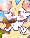 2025 4:5 :3 ambiguous_anthro ambiguous_gender annyui0611 anthro biped braixen canid clothing digital_drawing_(artwork) digital_media_(artwork) food food_in_mouth front_view generation_6_pokemon handwear hi_res mammal nintendo object_in_tail oven_mitts plant pokemon pokemon_(species) puffed_cheeks snout solo standing stick stick_in_tail sweet_potato tail vegetable
