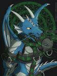 2025 2_horns animal_dildo animal_sex_toy anthro arm_cuffs artist_name barbel_(anatomy) bdsm black_background black_cuffs black_straps blue_body blue_scales blue_wings bondage bound chest_cuff cock_gag collar curved_horn d-ring dildo dragon dragon_wings equine_dildo flesh_whiskers frill_(anatomy) furrowed_eyebrows gag green_magic half-length_portrait hands_behind_back hands_tied hands_tied_behind_back head_spikes hi_res horn kemira long_tail magic magic_bondage magic_circle male monotone_horn multicolored_body multicolored_scales muzzle_(object) mythological_creature mythological_scalie mythology nasal_tube occult_symbol open_mouth pentacle portrait runes scales scalie sex_toy sharp_horn simple_background smooth_horn snout solo spiked_tail spiked_wings spikes spikes_(anatomy) standing straps symbol tail teeth text textured_background two_tone_body two_tone_scales two_tone_wings url white_body white_horn white_scales white_spikes white_wings wing_cuffs wings ws5000 yellow_eyes