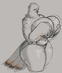 anthro avian beak big_breasts biped bird breast_squish breasts clothed clothing feathers female hand_on_breast hi_res holding_breast huge_breasts jezzlen navel non-mammal_breasts non-mammal_navel panties solo squish tail tail_feathers thick_thighs topless underwear wide_hips