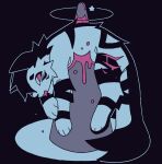 2023 black_background black_body black_fur black_stripes blood blue_body blue_fur bodily_fluids colored_blood domestic_cat felid feline felis feral fur gore impalement jj_(vinqou) mammal pink_blood pink_eyes pink_mouth simple_background solo stripes unusual_blood unusual_bodily_fluids vinqock wounded