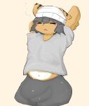  anthro belly big_butt big_penis blush bulge butt canid canine canis clothing domestic_dog genitals hi_res ludock male mammal navel open_mouth penis sikall_(ludock) solo stretching tired yawn 