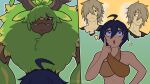 ahoge awestruck bikini bovid bovine clothing duo elemental_creature elgrove european_mythology fangs fascinated female flora_fauna gleepyglorp greek_mythology hair hair_between_eyes human leaf leaf_hair looking_at_another looking_down looking_up looming_over male mammal minotaur mythology one_eye_obstructed pal_(species) palworld plant plant_hair pocketpair pseudo_hair pseudo_horn red_nose remembering simple_background size_difference sparkles sparkling_eyes swimwear teeth thought_bubble two-piece_swimsuit wood wooden_antlers wooden_horn
