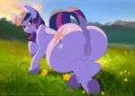  amaichix anus big_butt butt detailed_background equid equine female feral friendship_is_magic genitals grass hair looking_back mammal my_little_pony outside plant purple_hair pussy raised_tail solo twilight_sparkle_(mlp) 