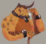 2023 activision anthro barazoku beard biceps boris_(spyro) bracelet breath broken_horn brown_body brown_scales claws collar cowbell cowbell_collar dragon eyebrows facial_hair facial_spikes fangs grey_background holding_object holding_rope horn jewelry male manly markings motion_lines muscular muscular_anthro muscular_arms muscular_male mythological_creature mythological_scalie mythology orange_body orange_scales reptile rescued_dragons_(spyro) rope scales scalie simple_background smile solo spiked_bracelet spiked_collar spikes spikes_(anatomy) spots spotted_body spotted_scales spyro_reignited_trilogy spyro_the_dragon teeth thick_eyebrows underbite vasarru yellow_body yellow_scales