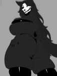 2025 3:4 absurd_res anthro big_breasts black_body black_fingernails black_fur black_hair black_nails black_tail bone breasts burningaq butt canid clothing colored_nails eyebrows eyelashes female female_anthro fingernails fingers fur hair hi_res huge_breasts legwear looking_back malo mammal monochrome nails scp-1471-a scp_foundation skull skull_head solo tail teeth topwear tube_top