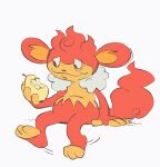 3_toes 5_fingers ambiguous_gender anthro big_ears black_eyes colored countershading daisilynn feet fingers food fruit generation_5_pokemon hair haplorhine hi_res humanoid mammal motion_lines nintendo plant pokemon pokemon_(species) pokemon_berry primate red_body red_hair red_tail simisear simple_background sitting smile solo swinging_legs tail toes white_background yellow_body yellow_countershading yellow_underbelly