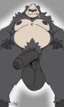 2026 3:5 anthro balls barazoku big_balls big_penis biped black_foreskin black_glans black_nipples black_nose black_penis digital_drawing_(artwork) digital_media_(artwork) domeblacck erection eyes_closed fingers foreskin fur generation_6_pokemon genitals glans grey_body grey_fur grey_pubes hands_on_hips hi_res humanoid_genitalia humanoid_penis leaf leaf_in_mouth looking_at_viewer low-angle_view male nintendo nipples nude pangoro partially_retracted_foreskin pecs penis pokemon pokemon_(species) pubes saggy_balls scrotum_flap signature simple_background smile solo spread_legs spreading standing teeth uneven_balls white_background white_body white_fur