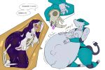 3:2 absurd_res anthro anthro_pred belly big_belly blue_body bodily_fluids bone bone_disposal bone_imprints bones_in_stomach breasts cable_tail calling_for_help canid canine cosmic_fur death dialogue digestion digital_media_(artwork) duo dying english_text exposed_bone fatal_vore featureless_breasts female female/female fox fur genitals gloves_(marking) graphic_digestion grey_body hard_digestion hi_res joints leg_markings machine mammal markings meg_delta melting melting_flesh melting_limbs mouthless multicolored_body multicolored_fur onomatopoeia open_mouth purple_body purple_fur rib_cage robot robot_anthro screaming servo117 simple_background skull skull_in_anus socks_(marking) sound_effects speech_bubble tail tanti text thick_thighs two_tone_body two_tone_fur usb_cable usb_tail vore vulva