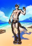 abs absurd_res anthro archermagnum beach biceps black_body black_clothing black_fur black_nose black_swimwear blue_sky bottomwear broad_shoulders canid canine canine_ears canis chest_tuft claws clothed clothing cloud countershading day detailed_background digital_media_(artwork) drawstring feet fist flexing fluffy fluffy_tail footwear front_view full-length_portrait fur grey_body grey_fur head_tuft hi_res hl0w0 jewelry light looking_at_viewer male mammal multicolored_body multicolored_fur multicolored_tail muscular muscular_anthro muscular_male navel neck_tuft necklace outside partially_clothed partially_clothed_male paws plantigrade pointy_ears portrait raised_arm rock sand sandals sea shoes shore signature sky solo standing sunlight swimming_trunks swimwear tail thick_thighs toe_claws toes topless topless_anthro topless_male tuft water wave white_body white_fur wolf