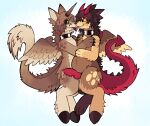 absurd_res ambiguous_gender anthro bodily_fluids brown_body brown_fur chimera collar dragon dragon_tail dripping duo erection feathered_wings feathers full-length_portrait fur genital_fluids genitals gutz_(pooltoyed) hi_res hooves horn knot latex_collar leaking_precum long_tail making_out male male/ambiguous monster mythological_creature mythological_scalie mythology penile_spines penis pooltoyed portrait precum precum_drip red_horn red_penis saliva scalie slightly_chubby tail teeth tongue unicorn_horn wings yellow_eyes