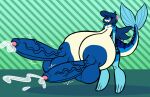 anthro aquatic balls big_balls big_breasts big_penis blue_body blue_eyes blue_hair blue_nipples blush breasts countershading dicknipple_balls dicknipples ejaculation eyelashes fish fish_tail genitals glans gynomorph hair half-closed_eyes heart_symbol hi_res huge_balls huge_breasts huge_penis hyper hyper_balls hyper_breasts hyper_genitalia hyper_penis intersex long_eyelashes mackenzie_(sprucy) mackerel narrowed_eyes nipples non-mammal_breasts pattern_background penis pink_glans puffy_nipples scombrid scombriform simple_background solo sprucy striped_body stripes tan_body tan_countershading unusual_anatomy unusual_genitalia_placement unusual_penis_placement