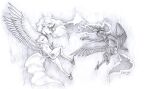 2026 armor baron_engel cutie_mark duo equid equine ethereal_hair ethereal_tail feathered_wings feathers female feral flying friendship_is_magic greyscale hair hasbro hi_res hooves horn magic mammal monochrome my_little_pony mythological_creature mythological_equine mythology nightmare_moon_(mlp) open_mouth princess_celestia_(mlp) spread_wings tail tongue winged_unicorn wings