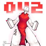 042_(alberto_omega) 1:1 alberto_omega background_text big_breasts bottomwear breasts clothing dress electronics female for_a_head hi_res humanoid larger_female loincloth low-angle_view machine object_head perspective red_clothing red_dress robot robot_humanoid screen screen_face screen_head shaded simple_hands size_difference solo spread_hands tattoo television text text_on_clothing tv_head url white_body