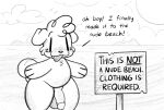 anthro balls balls_blush beach big_balls big_penis black_nose blush blush_lines body_blush canid canine canis chest_tuft circumcised curled_tail curly_hair disregarding_notices domestic_dog english_text excited eyebrows front_view fur genitals hair happy hi_res humanoid_genitalia humanoid_penis male mammal monochrome nicky-inu_(character) oblivious open_mouth penis public public_exposure public_nudity raised_arms raised_eyebrow simple_background single_fang single_tooth sketch smile solo tail tail_motion tailwag text thick_thighs thighs_spread tuft warning warning_sign white_background white_body white_fur