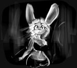  anthro black_clothing black_underwear clothing female lagomorph leporid mammal medium_hair monochrome painterly rabbit simple_background sketch solo stylized_shading tgwonder underwear wide_eyed 