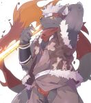  accessory asian_clothing canid canine canis chaps clothing domestic_dog east_asian_clothing fundoshi headband hi_res japanese_clothing lifewonders looking_at_viewer male mammal melee_weapon muscular muscular_male scarf solo sword tadatomo tokyo_afterschool_summoners underwear video_games weapon 