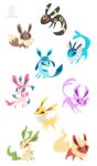  animal_ear_fluff artist_name cartoonized cat_stretch colorful eevee espeon everyone flareon hair_tuft jolteon neck_fur no_humans no_lineart pichiicake pointy_ears pokemon pokemon_(creature) pokemon_focus sidelocks sign simple_background stretching sylveon toon_(style) umbreon vaporeon white_background 